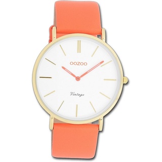 OOZOO Quarzuhr Oozoo Damen Armbanduhr Vintage orange, (Analoguhr), Damenuhr Lederarmband orange, rundes Gehäuse, groß (ca. 40mm) orange