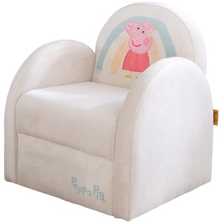 roba Kindersessel im Peppa Pig Design - Sessel mit Armlehne für Jungen & Mädchen ab 18 Monaten - Belastbar bis 80 kg - Samtbezug in Beige