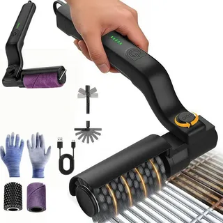 Elektrische Grillbürste,2600mAh,180°Einstellbar,3 Geschwindigkeiten BBQ Grillbürste,2 Ersatzköpfe,Edelstahlborstenbürste für Gas,Holzko,Keram... - Schwarz