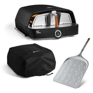 BURNHARD® Gas-Pizzaofen Fat TONY Advanced-Set 3-tlg., inkl. Pizzaschieber, Pizzastein und Abdeckhaube, geeignet für Terrasse, Balkon und Garten