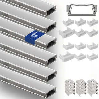 INNOVATE LED Leiste Aluminium Silber-Milchig [6x1m Aufbauprofil U-12 SLIM Aluprofil LED Streifen Set] U Profil Aluminium Indirekte Beleuchtung I Lichtleiste Deckenleisten