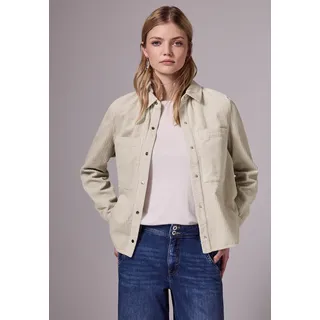 Cordjacke STREET ONE STUDIO, Damen, Gr. 44, beige (pearly sand), Web, Obermaterial: 100% Baumwolle. Futter: 100% Polyester, unifarben, gerade normal, V-Ausschnitt, Bündchen, Jacken, mit Knopfleiste