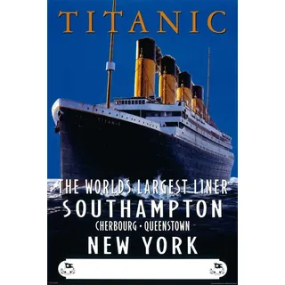 empireposter Titanic - Advertising Schiffe Ships Film Poster Plakat Druck - Grösse 61x91,5 + 2 St Posterleisten Kunststoff 62 cm schwarz