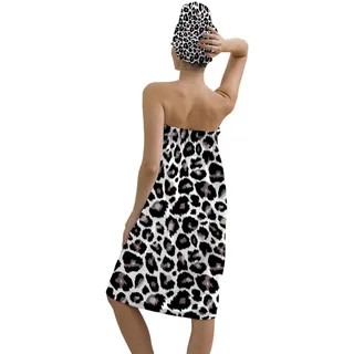 Treer Damen Saunakilt mit Haartuch, Leopardenmuster Sauna Kilt Handtuch Spa Bademantel Badetuch Haartuch Set Mikrofaser Sarong Kilt Verstellbare Weite Saunasarong Saunatuch (Muster 7,one Set)