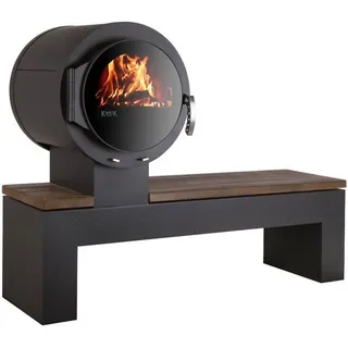 Kanuk Kaminofen Kaminofen Kanuk® BANK Eiche rustikal gestrahlt, 8 kW schwarz