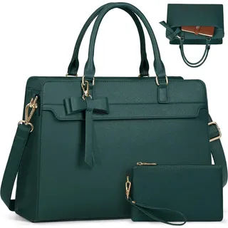 luxuskollektion RAINSMORE Laptoptasche Damen 15.6 Zoll Wasserdicht Kunstleder Umhängetasche Grün - Grün