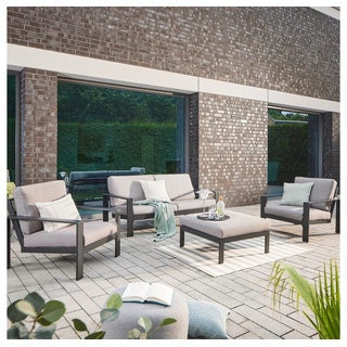 HOME DELUXE Sitzgruppe RIO, (Set, 2x Sessel, Sofa, Hocker und Kissen), Rahmen aus leichtem, extrastabilem und rostfreiem Aluminium grau 90 cm x 56 cm x 175 cm
