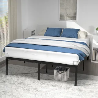 VOUNOT Bettgestell 160x200 cm Metallbett mit Lattenrost und Stauraum unter dem Bett, Bettrahmen für Schlafzimmer Gästezimmer, Leise und Robust, Höhe 36cm, Schwarz