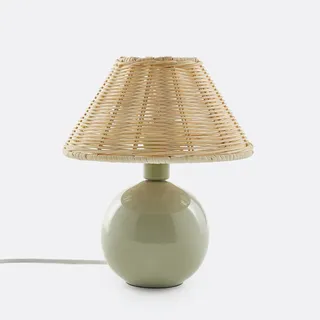 Tischlampe Alios, Keramik Und Rattan Grün/Natur