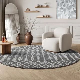 Sanat Boho 8204", dunkelgrau, H:10mm Ø:120cm, Kunstfaser, Teppiche, Teppich, Kurzflor, robust, Boho, Scandic, für Fussbodenheizung geeignet
