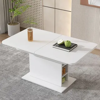 okwish Ausziehbarer Esstisch Klapptische 130*70*75 cm, Freizeittisch rechteckiger für Wohnzimmer Betonoptik, Weiß - Weiß