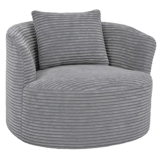 Mendler Sessel HWC-P18 Cord 370 g/m2 70 x 80 x 80 cm hellgrau mit Kissen