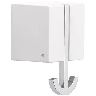 ANCORA, Wandhaken aus robustem Massivholz Buche in weiß matt lackiert. Der Haken ist ein Metall glanz verchromtes Gussteil zum ein- und ausklappen. Maße: H/B/T= 6,3cm - 5,3(10,0)cm - 10,0(6,3)cm