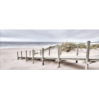 artissimo Glasbild Glasbild XXL 125x50 cm Bild aus Glas Wandbild groß Strand Meer Weg, Strand-Landschaft: Holz-Steg am Meer blau