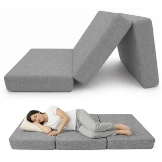 POKAR Klappmatratze 140x195x15 cm | 3-teilige Faltmatratze als Gästebett | Faltbare Matratze für Gäste und Camping | Dicke Schaumstoffmatratze, Bezug Abnehmbar | Oeko-TEX | Made in EU | Grau