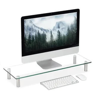 Relaxdays Bildschirmständer TV-Aufsatz 70 x 24 cm Transparent/Glas
