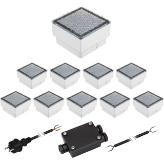 ledscom.de 10er-Set LED Pflasterstein CUS Bodenleuchte für außen, warm-weiß, IP67, 230V, 10x10cm