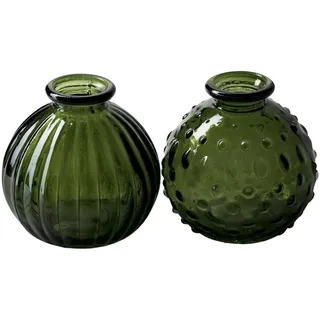 Glasvase Jive, Vase dunkelgrün, H: 8,5 cm (2er Set) - kleine Vasen, Blumenvase, Tischdekoration, Deko Hochzeit