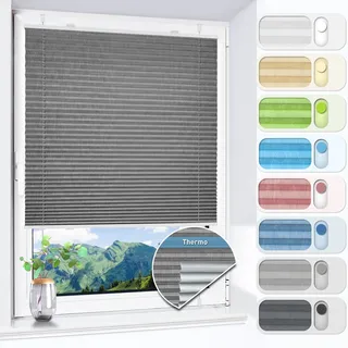 HOMEDEMO Plissee ohne Bohren verdunkelung, Thermo Plisseerollo Klemmfix, Grau 50x80cm(BxH) Verdunklungsplissee 100% lichtundurchlässig für Fenster, Blickdicht Sichtschutz Sonnenschutz