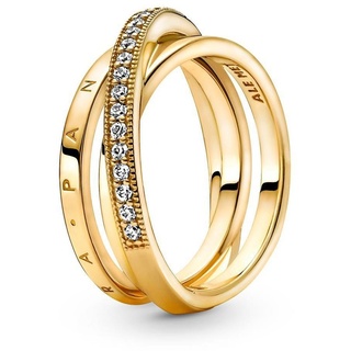 Pandora Fingerring Gekreuzter Ring für Damen mit Zirkonia von PANDORA goldfarben 58 (18.5)