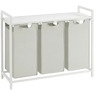 VASAGLE Wäschekorb 3 Fächer, mit Ablage, ausziehbar abnehmbar, 3 x 38 L, weiß - Weiß