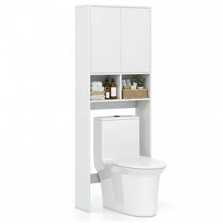 COSTWAY Badregal, schmal Toilettenregal Badezimmerregal mit 4 Fächern weiß weiß