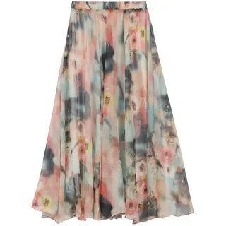 Damen Chiffon Blumen Strandrock Maxirock Langer Rock Gedruckter Chiffonrock Weich Glatt Dünn Cool für Sommer Rocklänge 90cm - Große Blumen #01 - 34-40