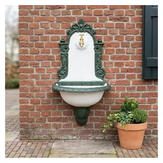Antikas Wasserspeier Wandbrunnen Gusseisen grün weiß lackiert mit Messinghahn, H.75 cm grün