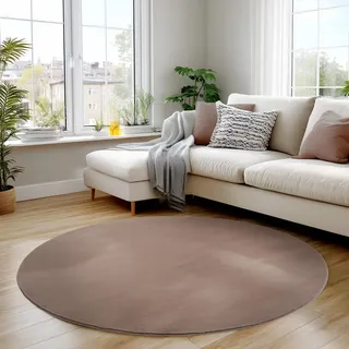 Carpettex Waschbarer Kurzflor Teppich Rund 200 cm Braun Einfarbig Weich