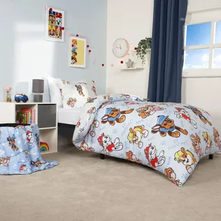 OHS Paw Patrol Bettwäsche Einzelbett, Wendbare Einzelbettdecke mit Kissenbezug, Paw Patrol für Jungen Mädchen, Blau