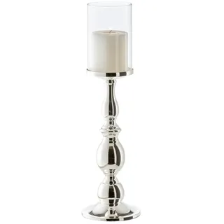 EDZARD Windlicht Mascha, Inkl. Glasaufsatz, edel versilber mit Anlaufschutz, H 45 cm, Ø 10 cm silberfarben