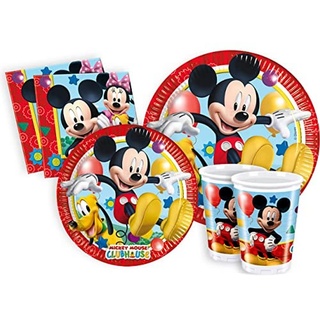 Ciao Y2496 Disney Mickey Mouse Club House 8 People (44 pcs Ø23cm, 8 Plates Ø20cm, 8 Cups, 20 Napkins) Party Tableware Set, Cartoon, Multicolor, 8 Personen