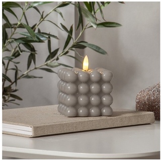 MARELIDA LED-Kerze LED Kerze Bubble Würfel Cube Kerze Echtwachs H: 9,5cm Timer grau grau