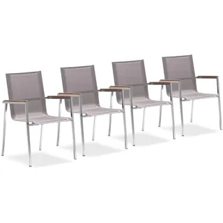Zelsius 4X Premium Gartenstuhl aus Edelstahl mit Teak Holz Armlehne | 55 x 56 x 88 cm | Taupe | Balkonstuhl für Garten und Terrasse | stapelbar und wetterfest | Terrassenstuhl | 4 Balkonstühle Set