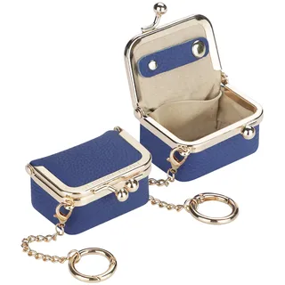 Royal Bagger Mini Schmuckkästchen aus echtem Leder für Damen, Tragbares Schmucketui mit Kiss-Lock-Verschluss, Kleine Schmuckaufbewahrung für Ringe, Ohrringe und Halsketten 1894 (Königsblau mit Kette)