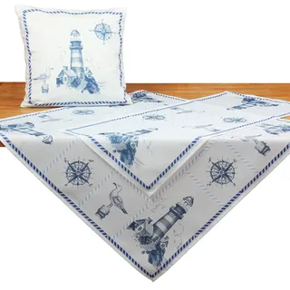 Quinnyshop Gedruckt Leuchtturm Maritim Kissenhülle ca. 40 x 40 cm Polyester, Blau