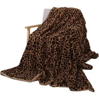 GELing Leopardenmuster Luxusdecke Plüsch warm super weich Decke,Flanell Shaggy Fleecedecke Groß gemütlich Tagesdecke Überwurfdecke Gelb Braun Leo 130 * 160cm