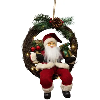 Weihnachtsmann 30cm im Kranz LED Deko Figur Türkranz Weihnachten echte Zweige