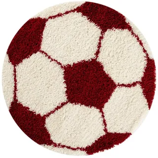Teppium Teppich Fußball-Design, Rund, Höhe: 30 mm, Kinder Teppich Fußball-Form Kinderzimmer versch.farben und größen rot 120 cm x 120 cm x 30 mm