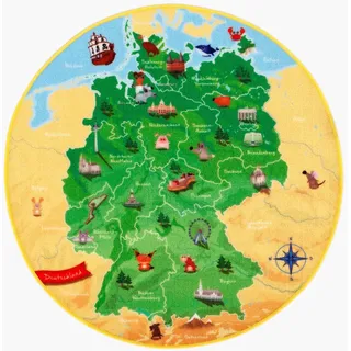 Ben'n'jen Spielteppich De-Map, Gelb, Grün, Textil, Weltkarte, rund, Oeko-Tex® Standard 100, für Fußbodenheizung geeignet, rutschfest, Teppiche & Böden, Teppiche, Teppich Kinderzimmer