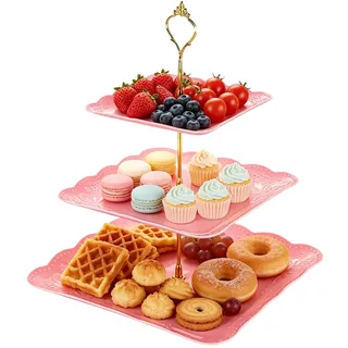 Spldsun Kuchenteller Muffin Ständer,abnehmbaren,Kunststoff, 3 Etagen | Dessert Teller abnehmbaren,Ständer Käseplatte Dessert,Obst, Gemüse, mit Griff,für Weihnachten Hochzeit Geburtstag Babyparty
