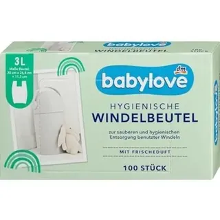 Babylove Windelbeutel mit Tragegriff, Hygienische Entsorgung, Frischeduft, Praktische Klappöffnung 100 beutel