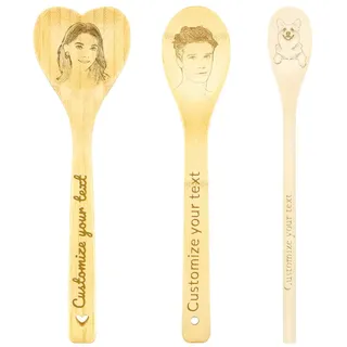 WALLFID Kochlöffel mit Gravur und Gesicht – Löffel personalisiert mit Foto und Text, Lustiger Holzlöffel für Geburtstag, Hochzeit, Muttertag, Einweihung, Kochlöffel personalisiert Geschenk