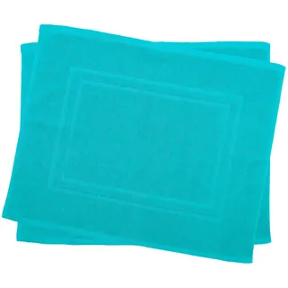 Julie Julsen 2er Pack 50 x 40 cm Badvorleger in Premium Qualität 900 gm2 in aktuellen Farben und 4 Größen aus Baumwolle Badematte Badteppich Duschvorleger Design Doppel Rahmen Türkis