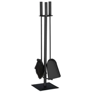 Relaxdays Kaminbesteck 4-teilig Stahl schwarz