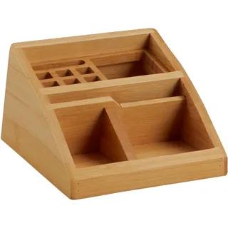 Schreibtisch Organizer Holz mit Stiftehalter und Fächern, Bambus, braun