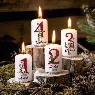 ilka parey Kerzensticker Kerzentattoos Tattoofolie Weihnachten Adventszahlen Adventskerzen Weihnachtsmotive für Kerzen oder Keramik A4 Bogen DIY Stickerbogen für bis zu 40 Kerzen kst150