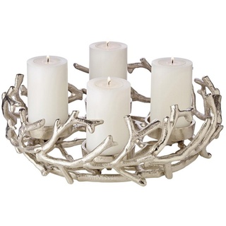 EDZARD Adventskranz Porus M, (30 cm) Kerzenhalter für Stumpenkerzen, Adventsleuchter als Weihnachtsdeko für 4 Kerzen á Ø 6 cm, Kerzenkranz als Tischdeko mit Silber-Optik, vernickelt silberfarben