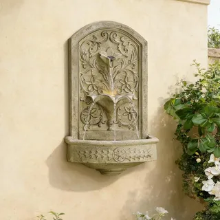 Sunlinua Vintage Wandbrunnen – 3-stufiger Gartenbrunnen für Außen mit LED-Beleuchtung und elektrischer Pumpe, Wasserfall-Springbrunnen für Garten, Terrasse, Balkon,(Grau)