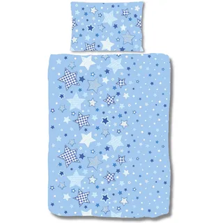 Sterne Fein Biber Baby & Kinder Jungen Bettwäsche, Stars Sterne & Sternchen blau, himmelblau - 2-teilig Kissenbezug 40x60 + Bettbezug 100x135 cm - 100 % Baumwolle
